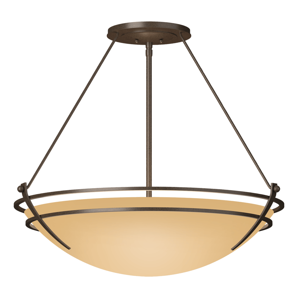 Hubbardton Forge Presidio Tryne Large Semi-Flush Fixture, Handcrafted Steel & Glass, 100W, 28.6" Diameter