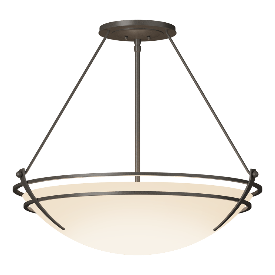 Hubbardton Forge Presidio Tryne Large Semi-Flush Fixture, Handcrafted Steel & Glass, 100W, 28.6" Diameter