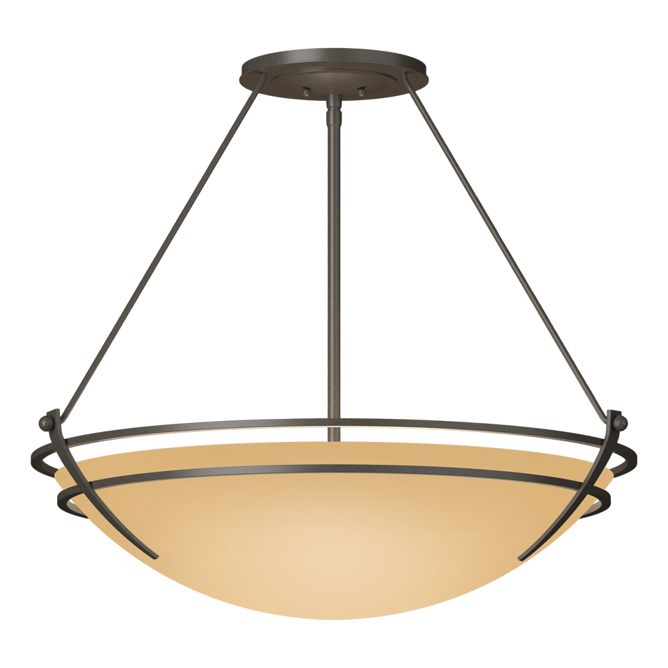 Hubbardton Forge Presidio Tryne Large Semi-Flush Fixture, Handcrafted Steel & Glass, 100W, 28.6" Diameter