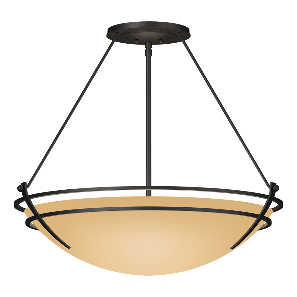 Hubbardton Forge Presidio Tryne Large Semi-Flush Fixture, Handcrafted Steel & Glass, 100W, 28.6" Diameter