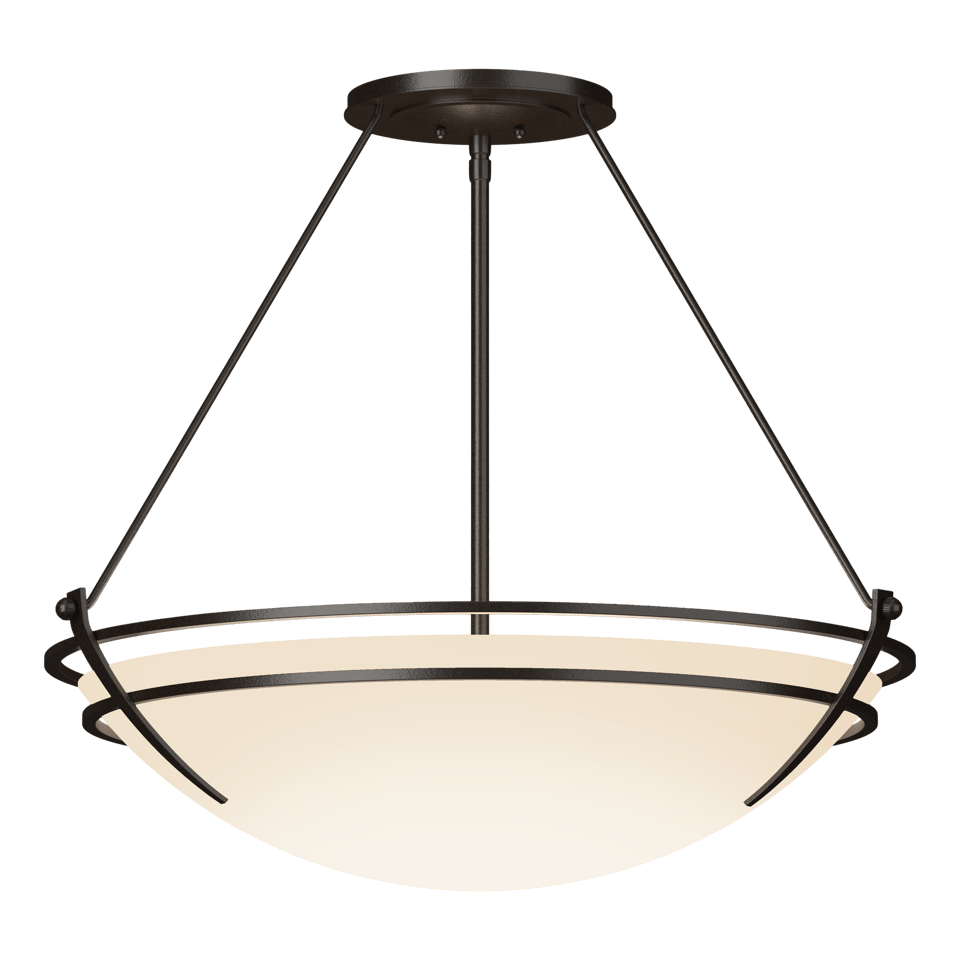 Hubbardton Forge Presidio Tryne Large Semi-Flush Fixture, Handcrafted Steel & Glass, 100W, 28.6" Diameter