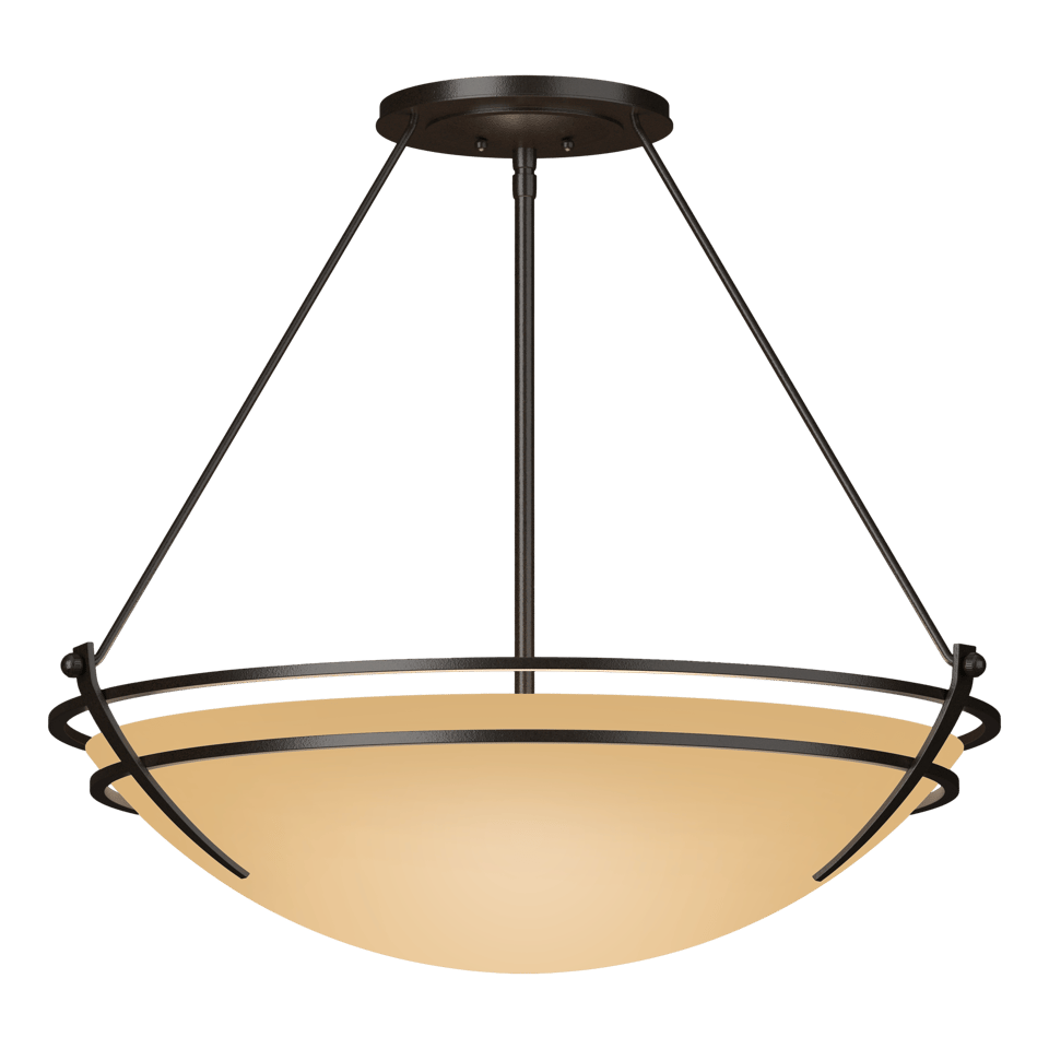 Hubbardton Forge Presidio Tryne Large Semi-Flush Fixture, Handcrafted Steel & Glass, 100W, 28.6" Diameter