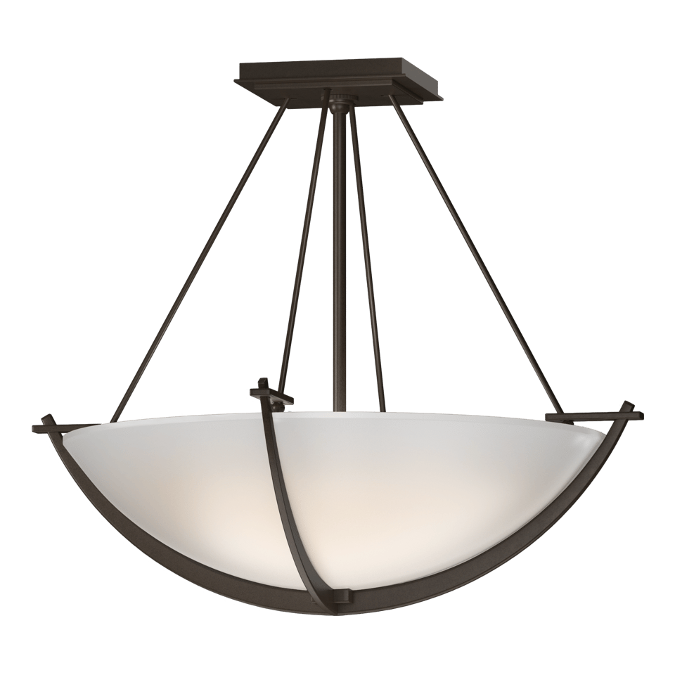 Hubbardton Forge Compass 3-Bulb Small Semi-Flush Ceiling Light with Art Glass Shade, 16" Height