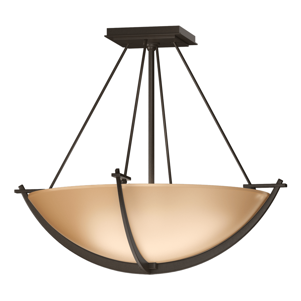 Hubbardton Forge Compass 3-Bulb Small Semi-Flush Ceiling Light with Art Glass Shade, 16" Height