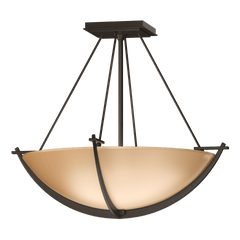 Hubbardton Forge Compass 3-Bulb Small Semi-Flush Ceiling Light with Art Glass Shade, 16" Height