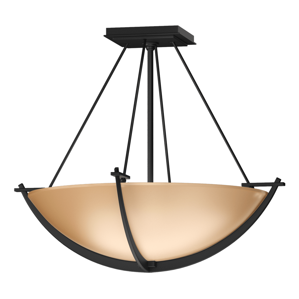 Hubbardton Forge Compass 3-Bulb Small Semi-Flush Ceiling Light with Art Glass Shade, 16" Height