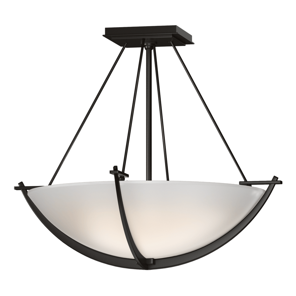 Hubbardton Forge Compass 3-Bulb Small Semi-Flush Ceiling Light with Art Glass Shade, 16" Height