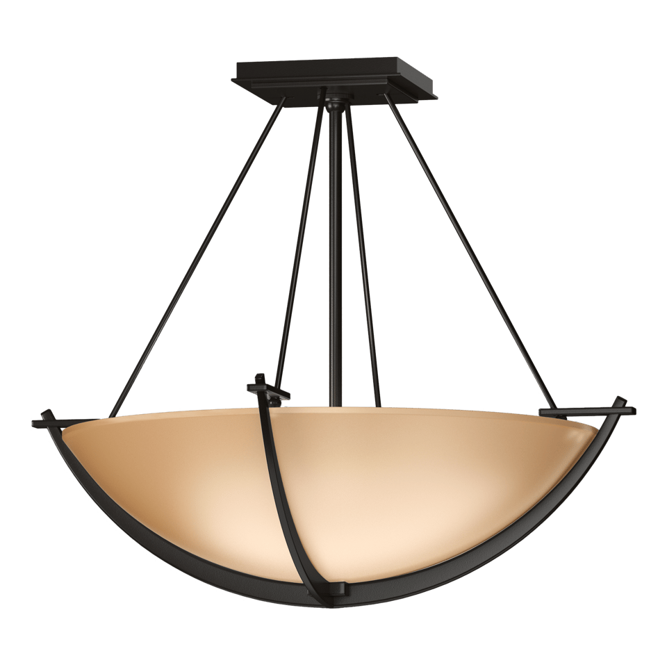 Hubbardton Forge Compass 3-Bulb Small Semi-Flush Ceiling Light with Art Glass Shade, 16" Height