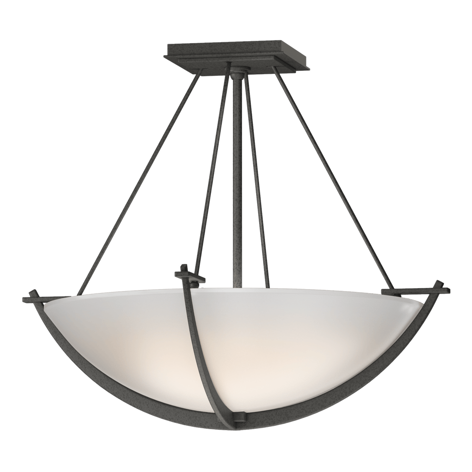 Hubbardton Forge Compass 3-Bulb Small Semi-Flush Ceiling Light with Art Glass Shade, 16" Height