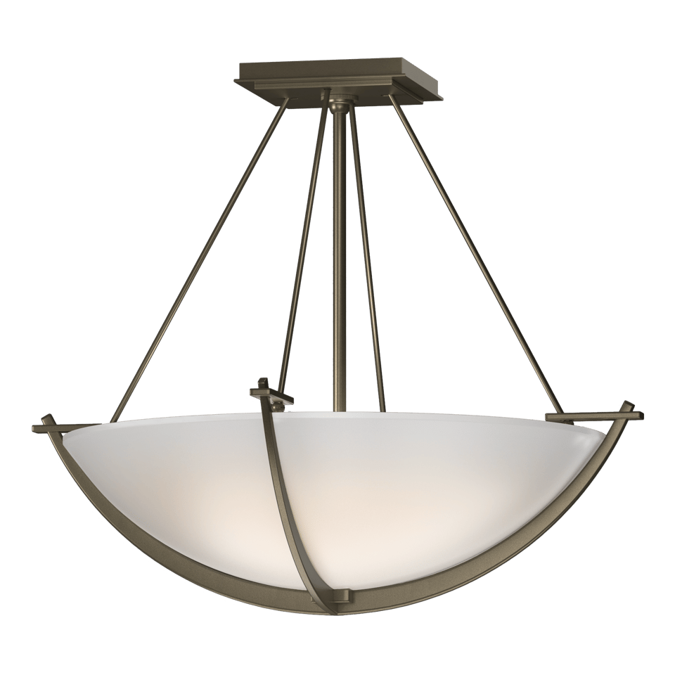 Hubbardton Forge Compass 3-Bulb Small Semi-Flush Ceiling Light with Art Glass Shade, 16" Height