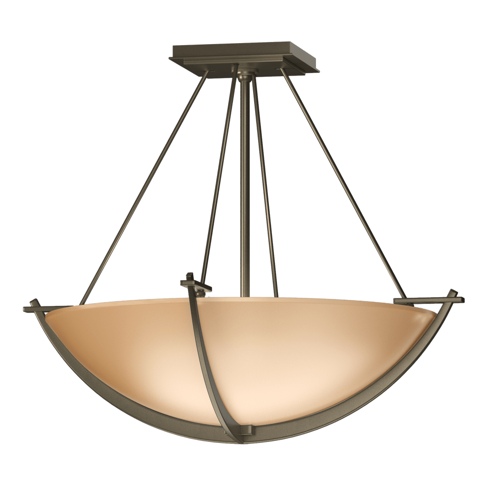 Hubbardton Forge Compass 3-Bulb Small Semi-Flush Ceiling Light with Art Glass Shade, 16" Height