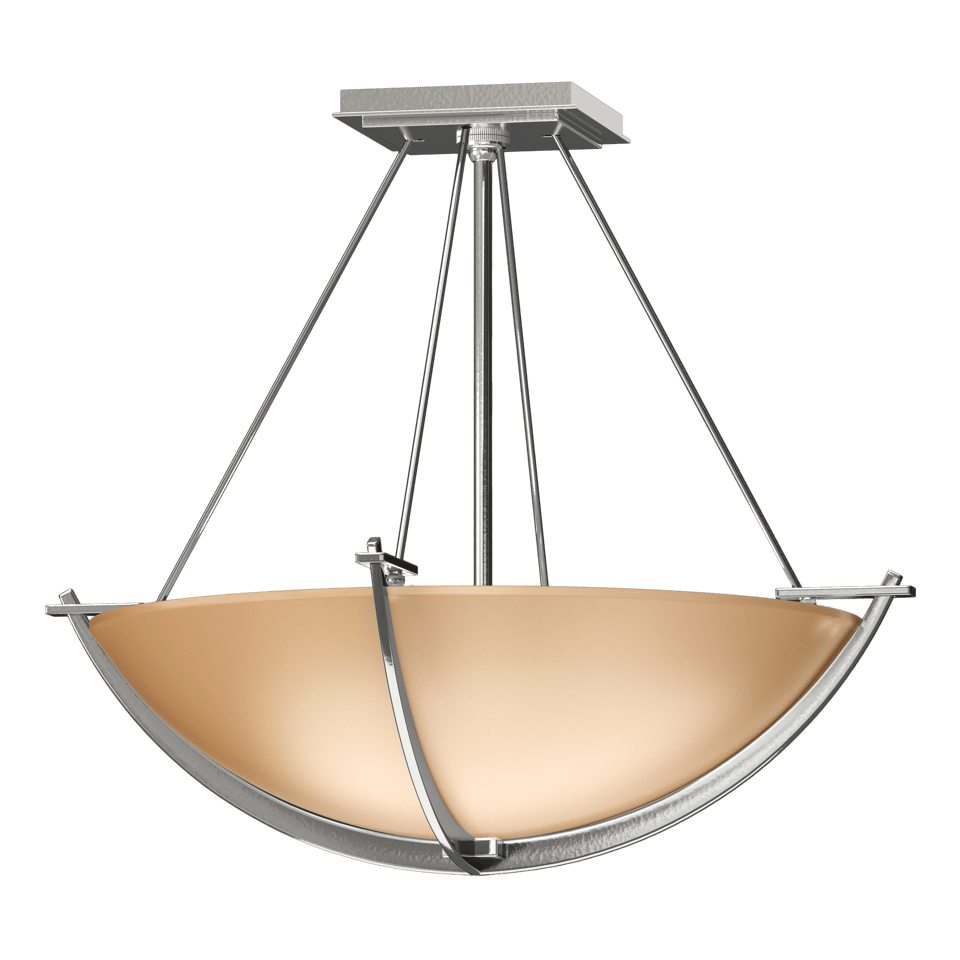 Hubbardton Forge Compass 3-Bulb Small Semi-Flush Ceiling Light with Art Glass Shade, 16" Height