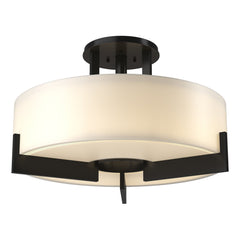 Hubbardton Forge Axis Semi-Flush Light Fixture - 3-Light Steel Design with Opal Glass Shade