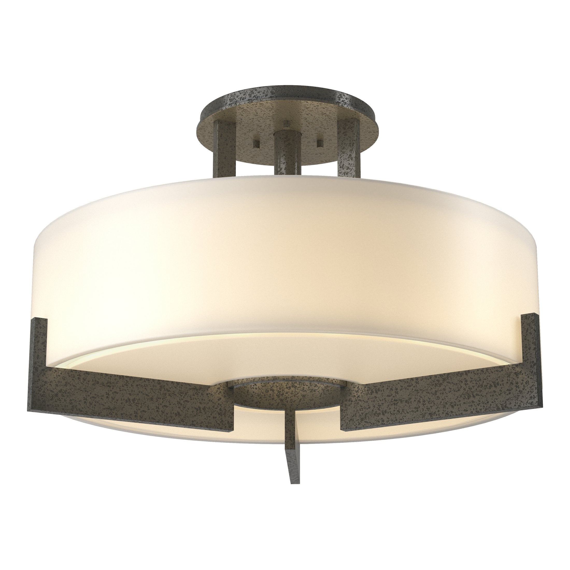 Hubbardton Forge Axis Semi-Flush Light Fixture - 3-Light Steel Design with Opal Glass Shade