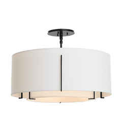 Exos Double Shade Semi-Flush Ceiling Lamp by Hubbardton Forge, Dimmable, Linen Shades, 15.3" H x 22.9" D