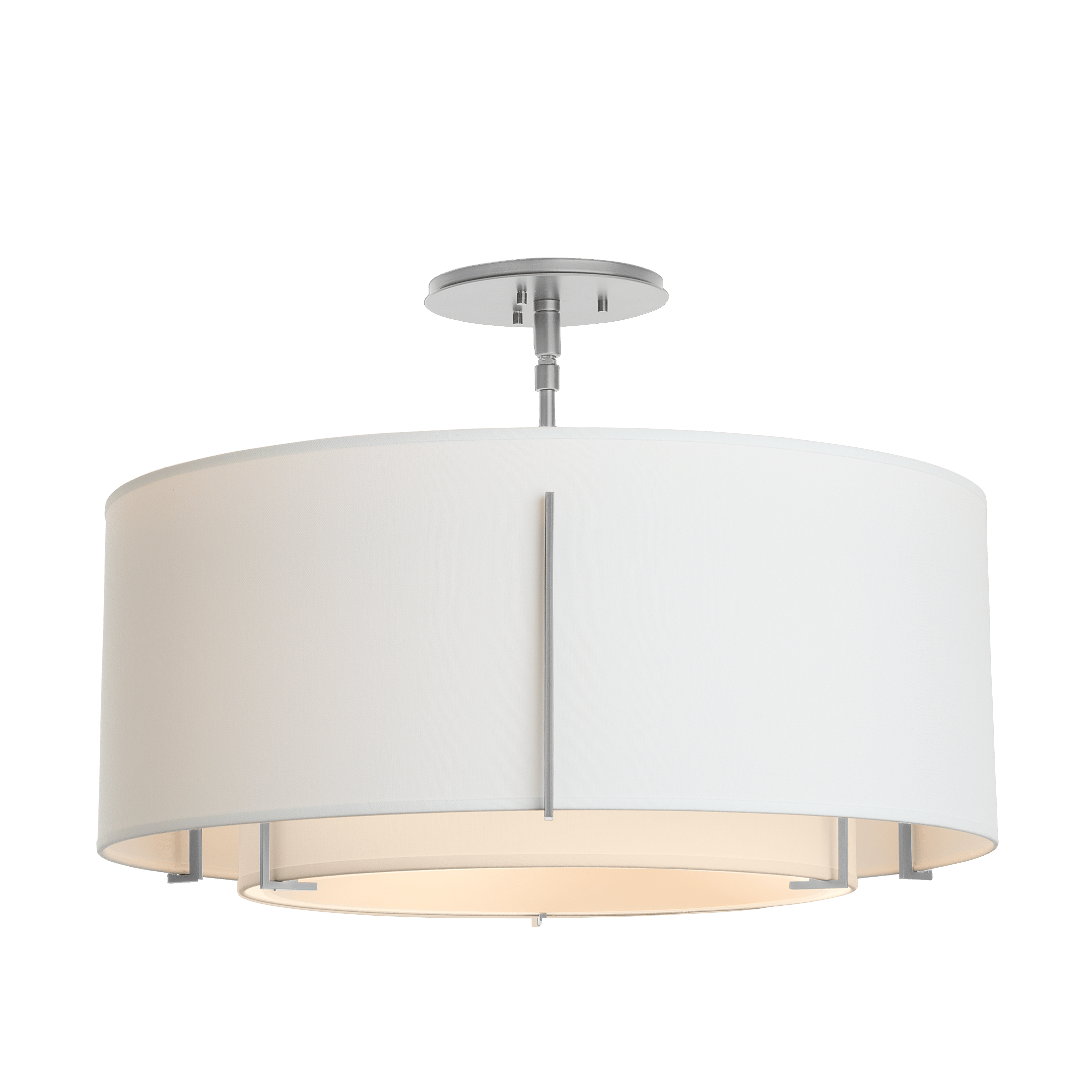 Exos Double Shade Semi-Flush Ceiling Lamp by Hubbardton Forge, Dimmable, Linen Shades, 15.3" H x 22.9" D