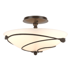 Forged Leaves Semi-Flush Light Fixture 2 Bulbs 100W Dimmable Handcrafted Vermont Nature-Inspired Design