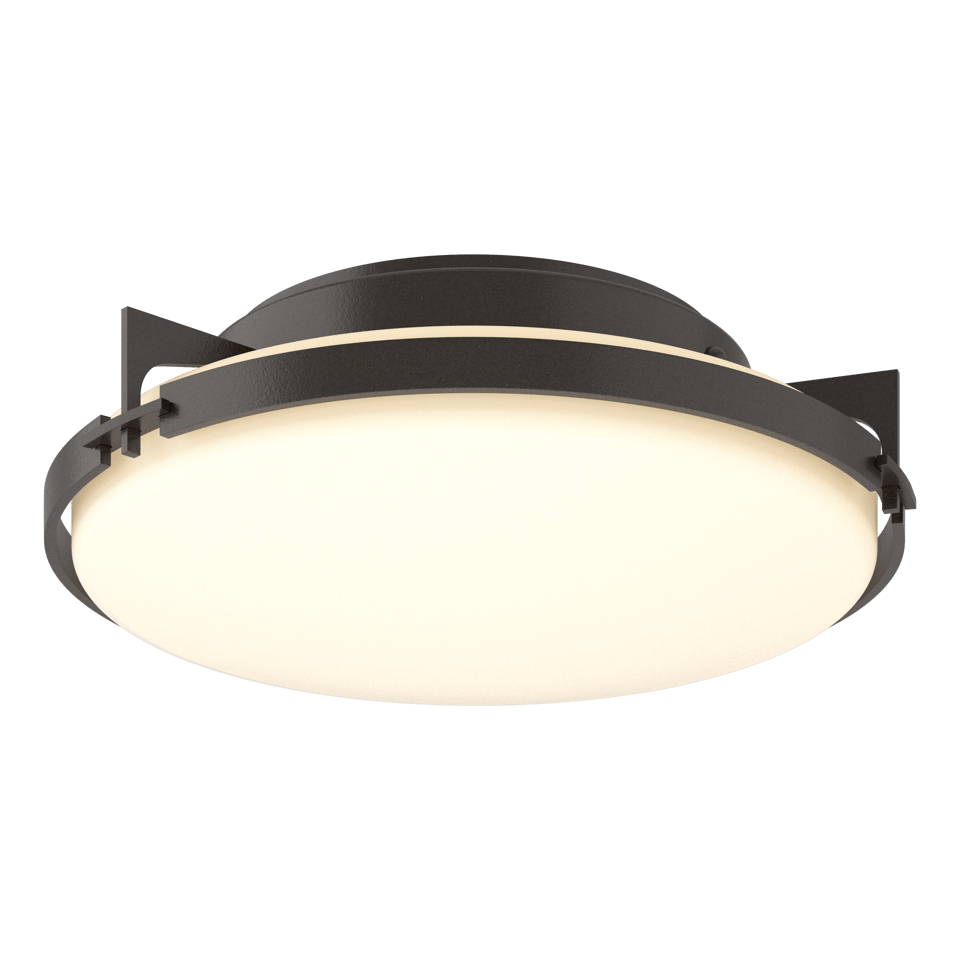 Hubbardton Forge Metra 2-Light Flush Mount Ceiling Fixture with Dimmable Glass Shade