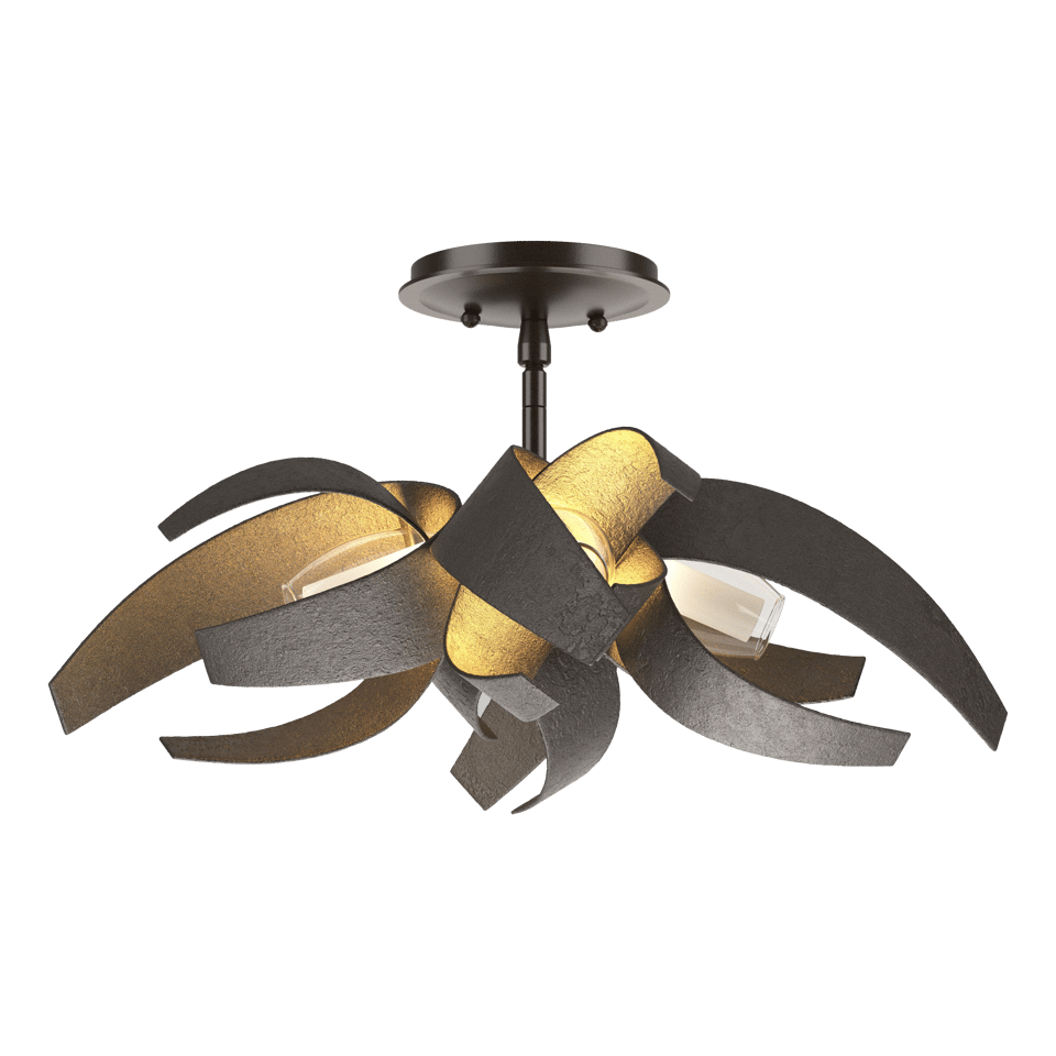 Hubbardton Forge Corona 3-Light Dimmable Semi-Flush Ceiling Fixture with Elegant Glass Shade