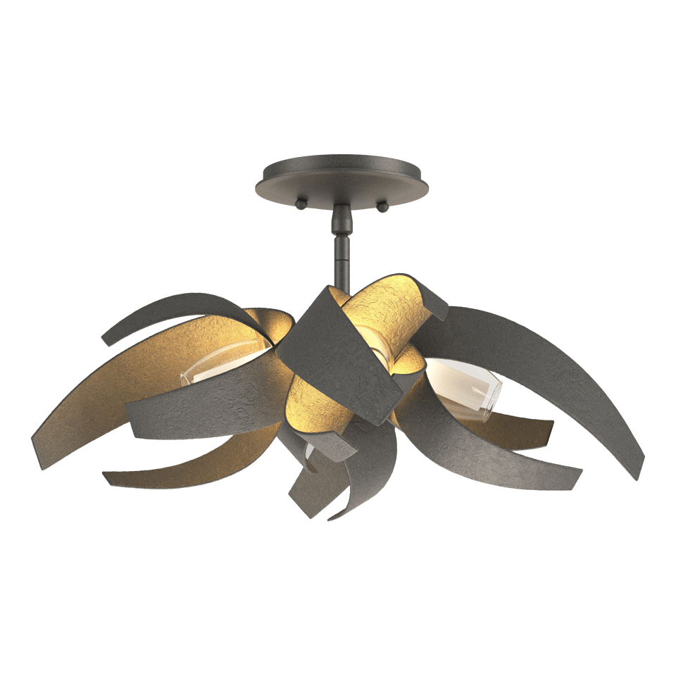 Hubbardton Forge Corona 3-Light Dimmable Semi-Flush Ceiling Fixture with Elegant Glass Shade