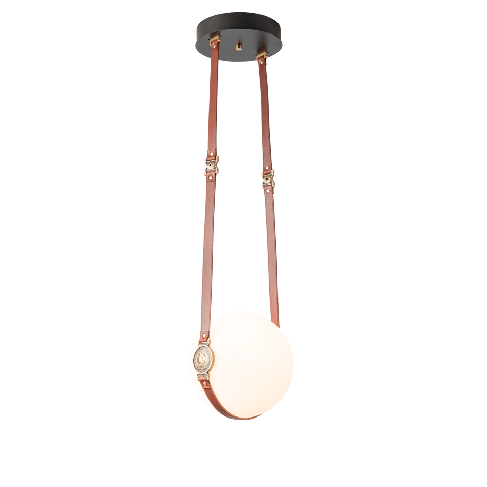 Derby 10” Small LED Pendant Light by Hubbardton Forge with Handcrafted Leather Straps, 3000K Warm Glow