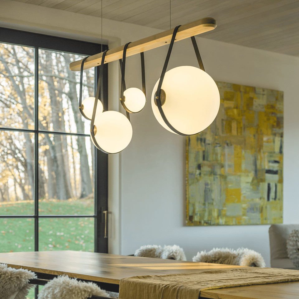 Hubbardton Forge Derby Linear 4-Light LED Pendant with Dimmable Opal Glass and Adjustable Height