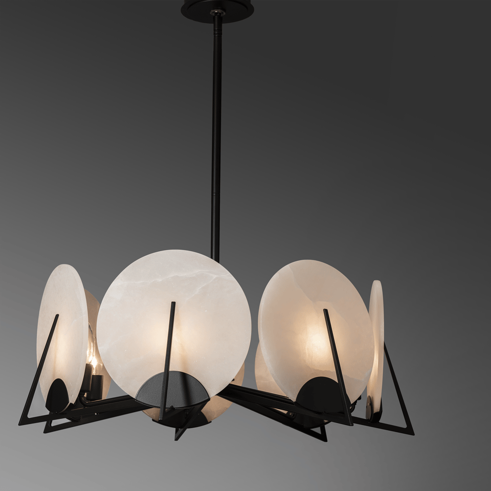 Hubbardton Forge Callisto 7-Light Pendant with Dimmable Alabaster Discs and Custom Finishes