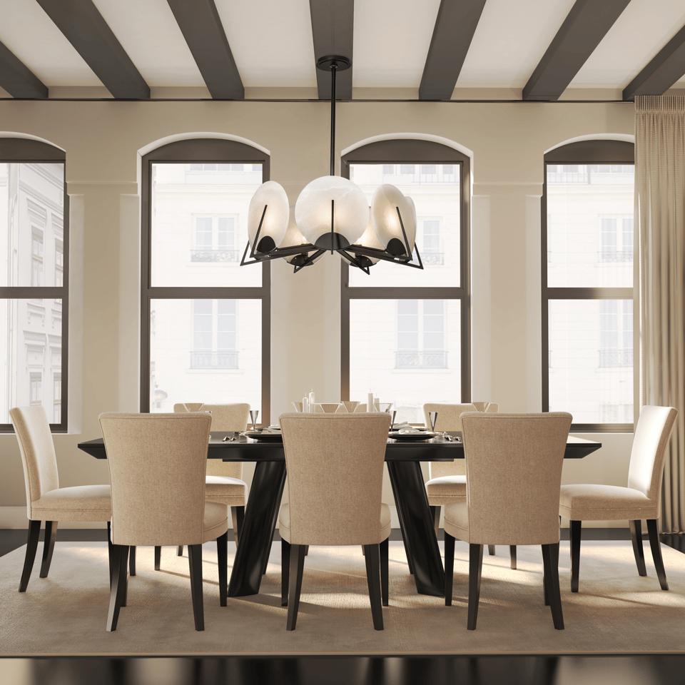 Hubbardton Forge Callisto 7-Light Pendant with Dimmable Alabaster Discs and Custom Finishes