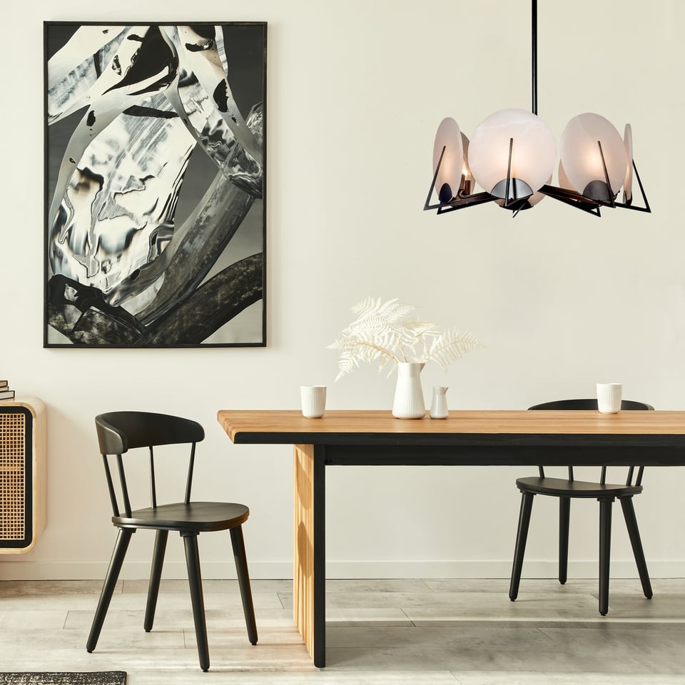 Hubbardton Forge Callisto 7-Light Pendant with Dimmable Alabaster Discs and Custom Finishes