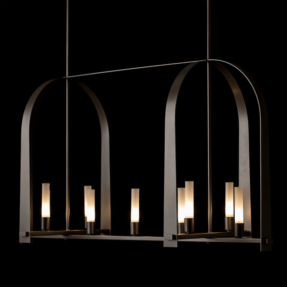 Hubbardton Forge Triomphe 9-Light Linear Pendant with Customizable Finishes and Dimmable Functionality