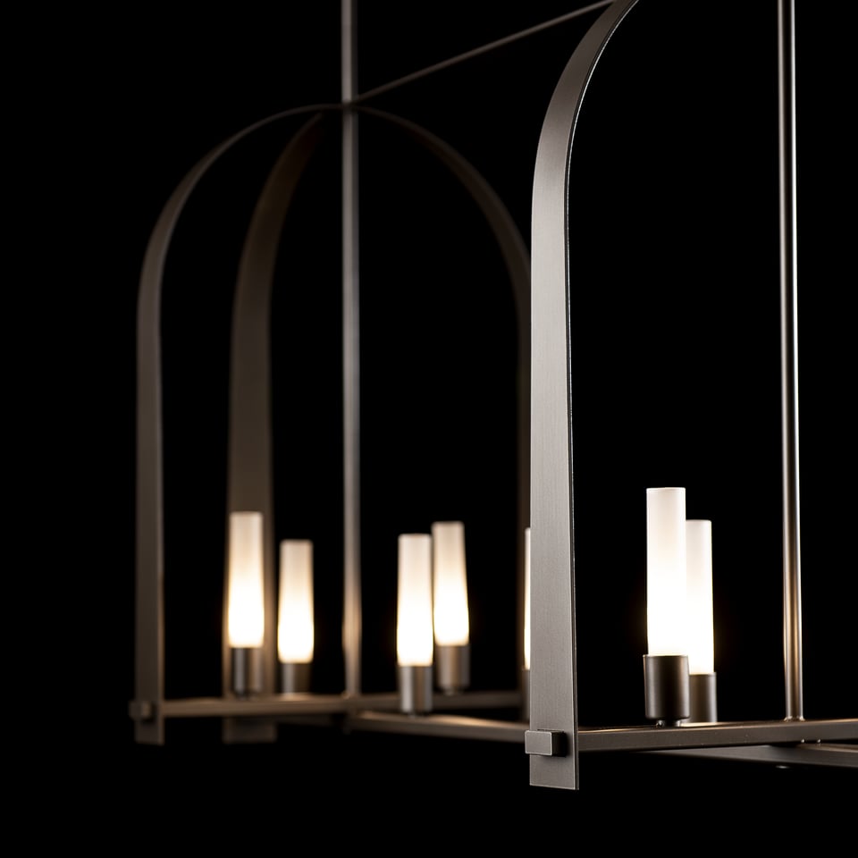 Hubbardton Forge Triomphe 9-Light Linear Pendant with Customizable Finishes and Dimmable Functionality