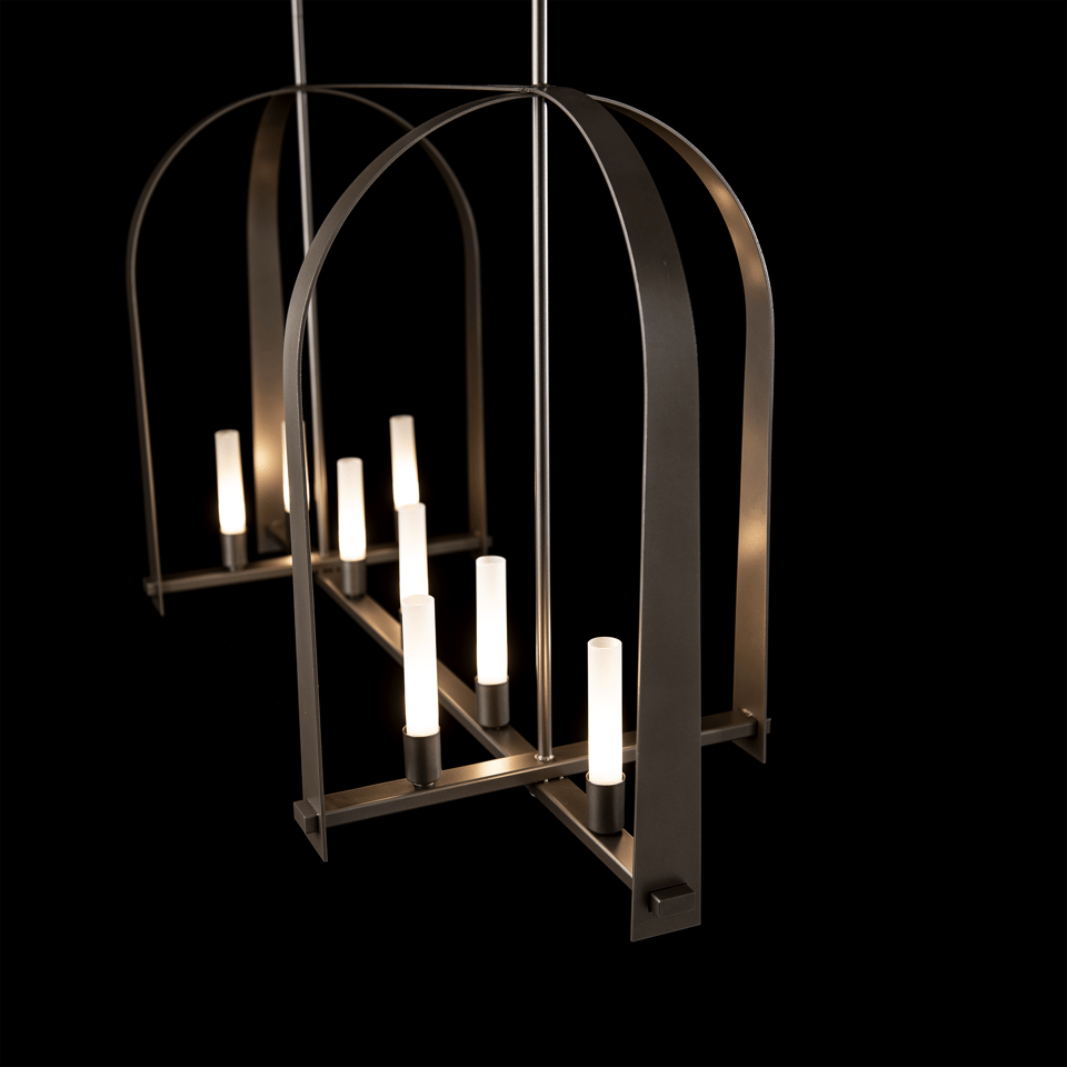 Hubbardton Forge Triomphe 9-Light Linear Pendant with Customizable Finishes and Dimmable Functionality