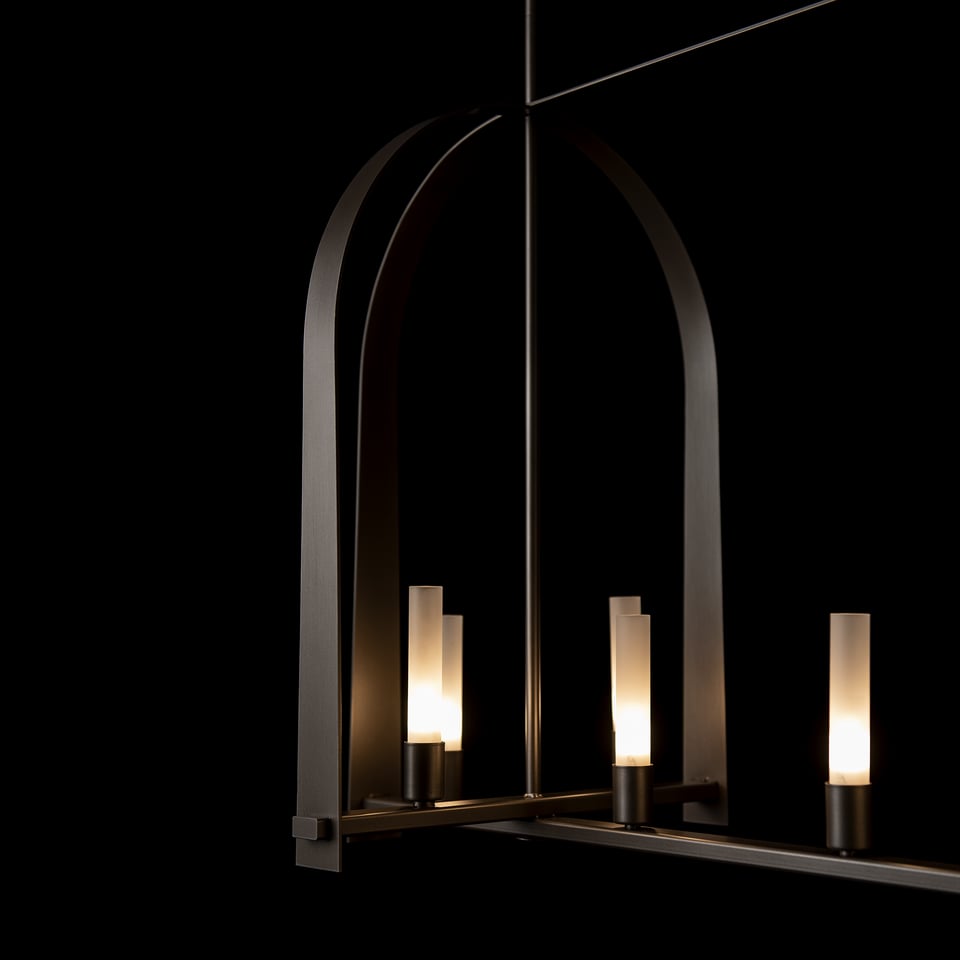 Hubbardton Forge Triomphe 9-Light Linear Pendant with Customizable Finishes and Dimmable Functionality