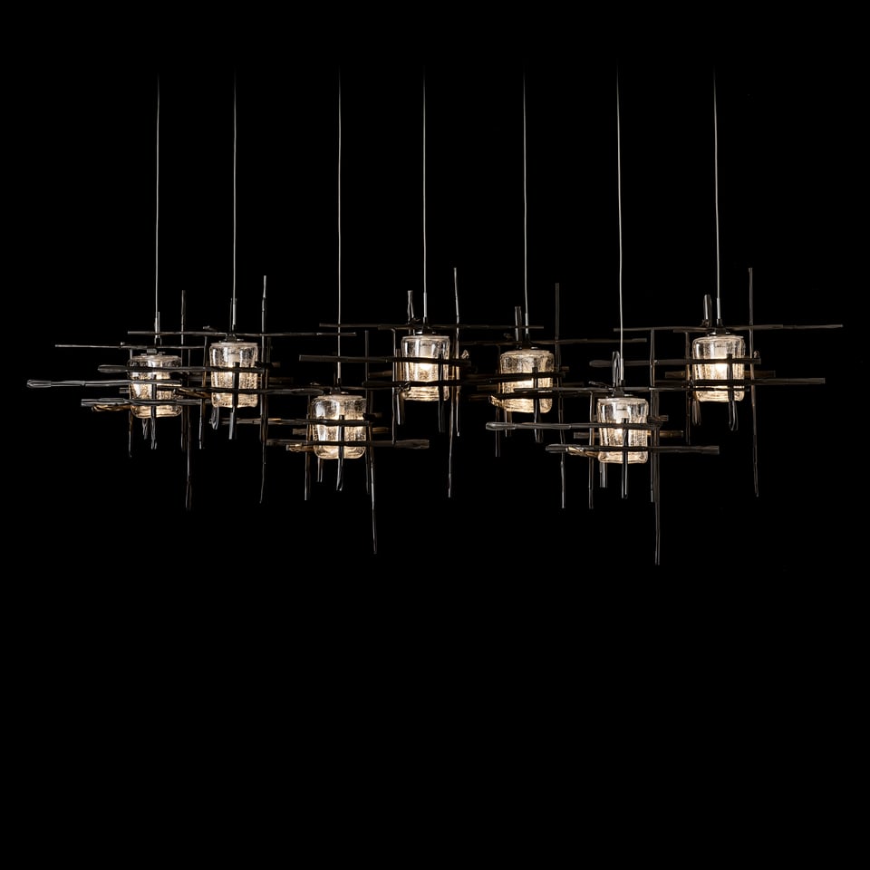 Tura 7-Light Pendant with Seeded Glass Shades by Hubbardton Forge, Dimmable & Multiple Finish Options