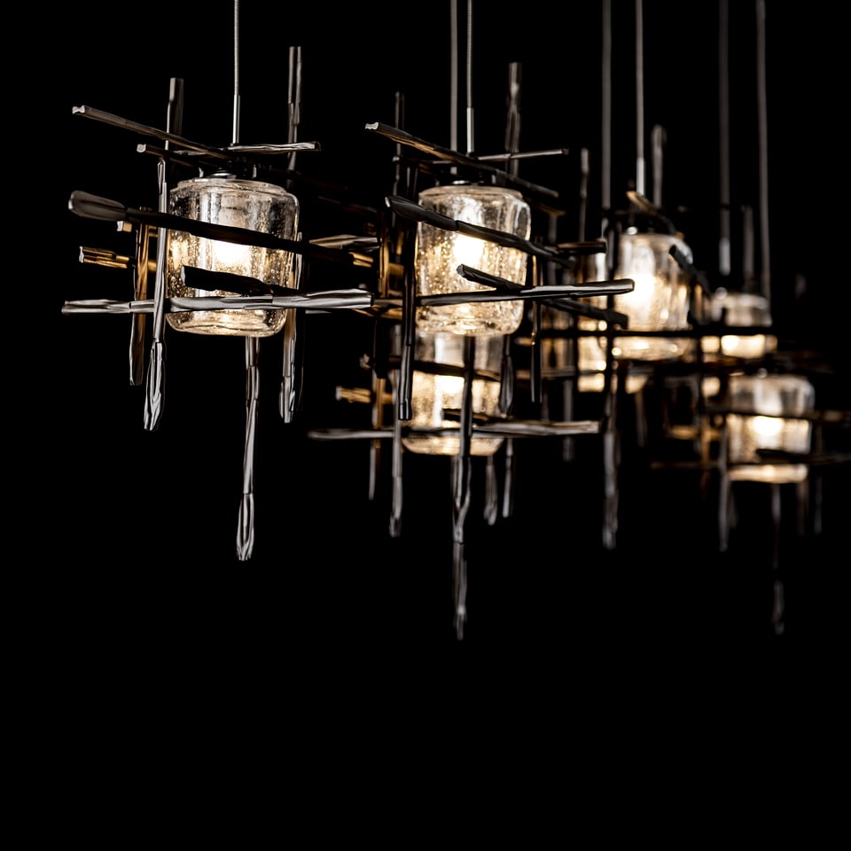 Tura 7-Light Pendant with Seeded Glass Shades by Hubbardton Forge, Dimmable & Multiple Finish Options