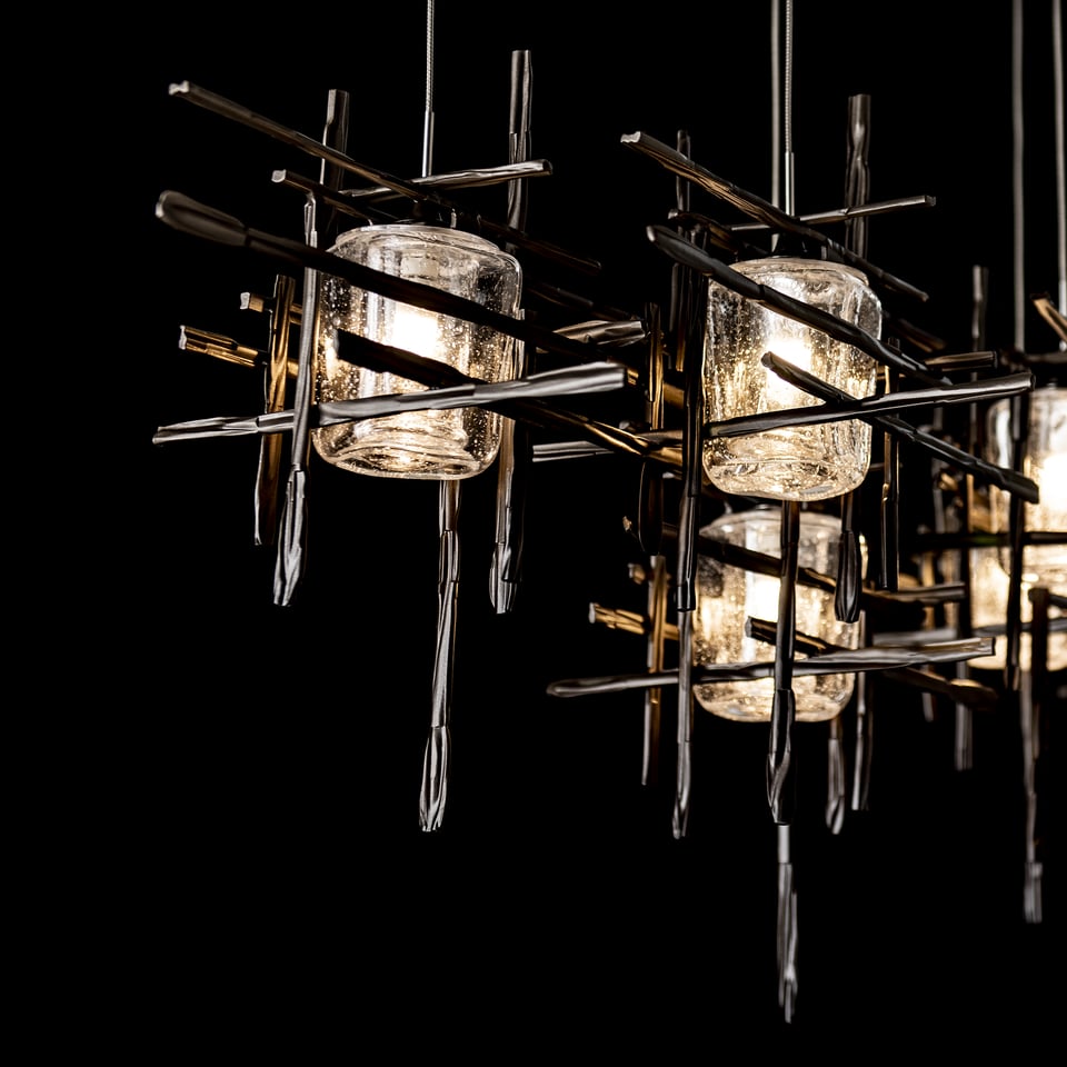 Tura 7-Light Pendant with Seeded Glass Shades by Hubbardton Forge, Dimmable & Multiple Finish Options