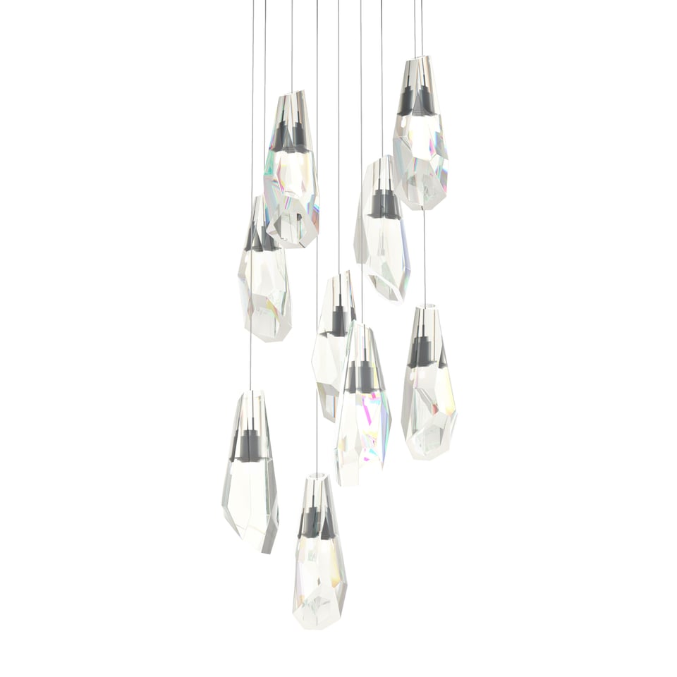 Hubbardton Forge Luma 9-Light Crystal Pendant Chandelier with Customizable Finishes and Dimmable Feature