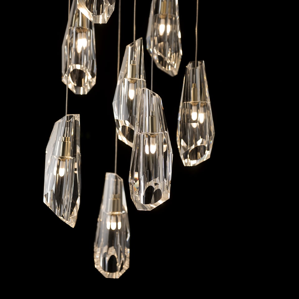 Hubbardton Forge Luma 9-Light Crystal Pendant Chandelier with Customizable Finishes and Dimmable Feature