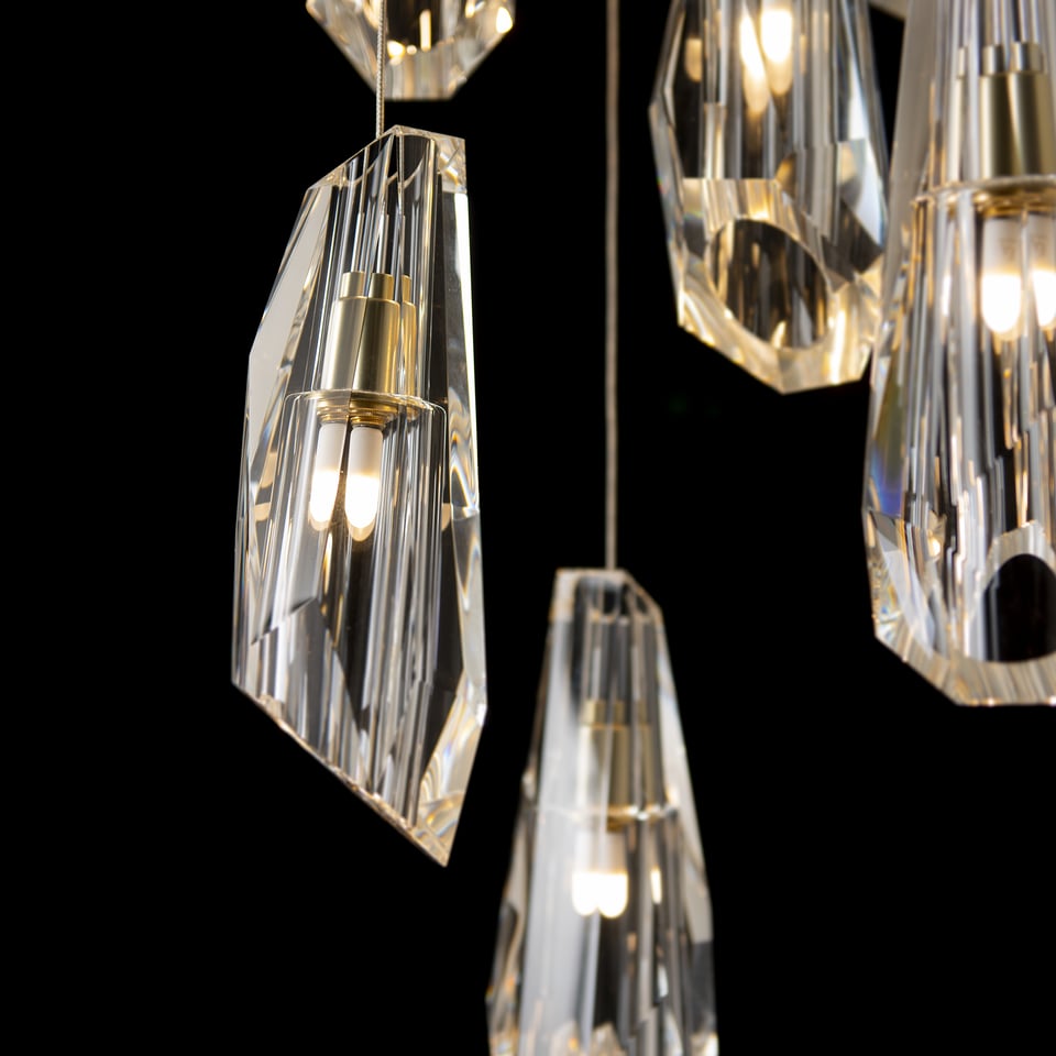 Hubbardton Forge Luma 9-Light Crystal Pendant Chandelier with Customizable Finishes and Dimmable Feature