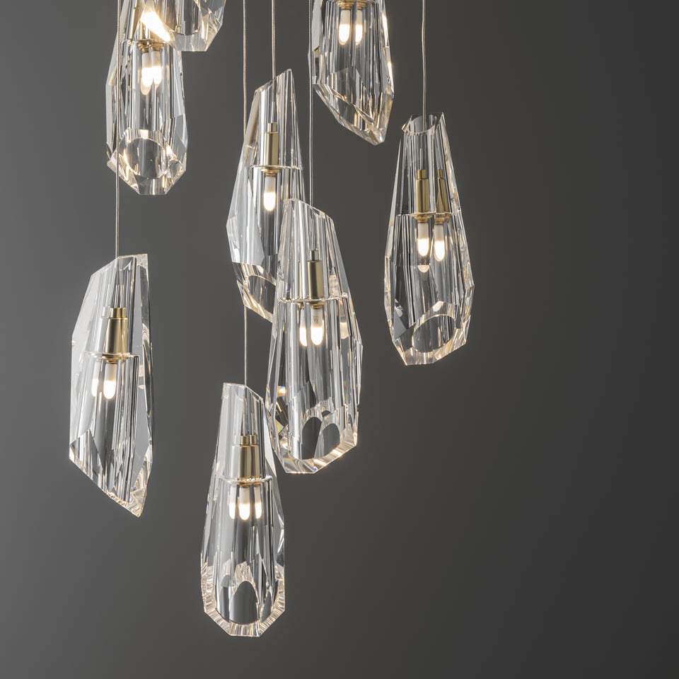 Hubbardton Forge Luma 9-Light Crystal Pendant Chandelier with Customizable Finishes and Dimmable Feature