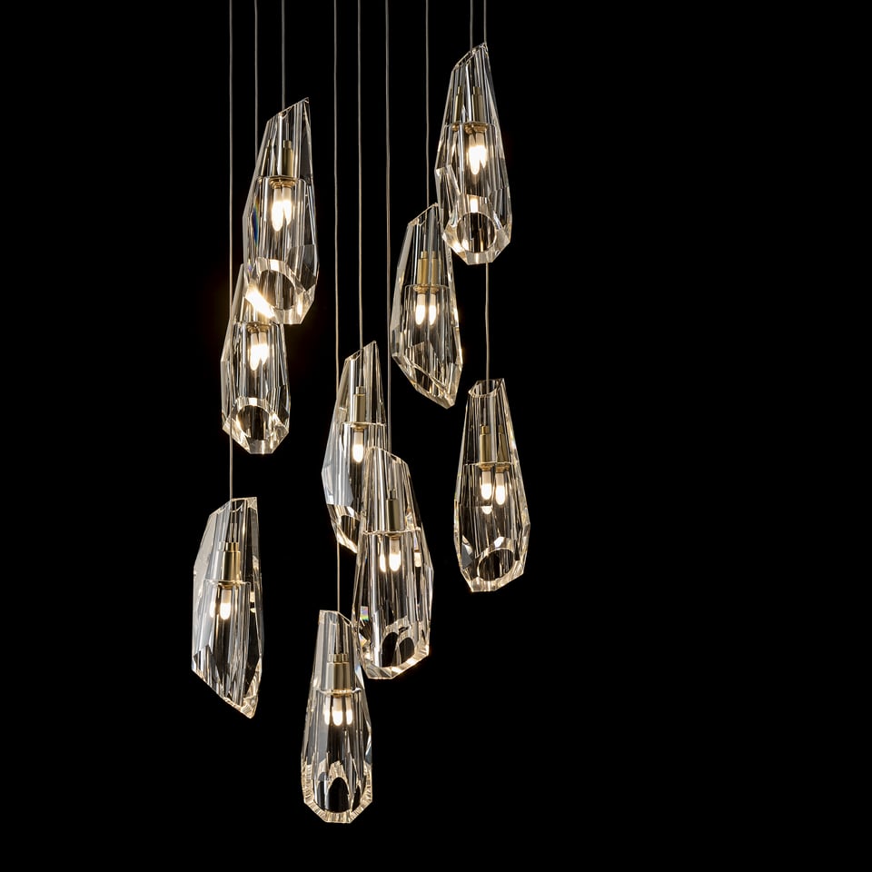 Hubbardton Forge Luma 9-Light Crystal Pendant Chandelier with Customizable Finishes and Dimmable Feature