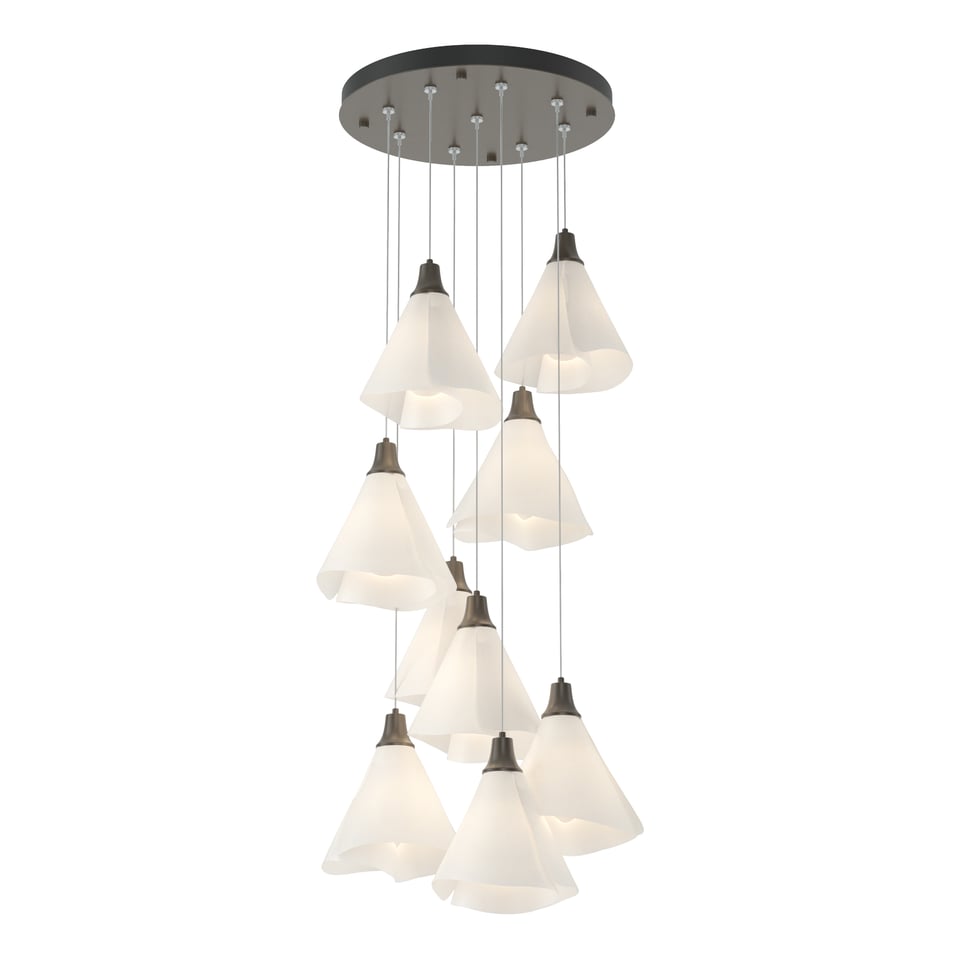 Mobius 9-Light Pendant by Hubbardton Forge with Spun Frost Shades and Customizable Finishes