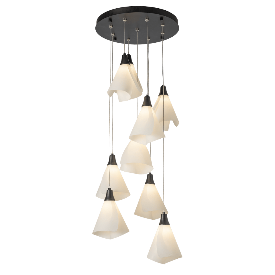 Mobius 9-Light Pendant by Hubbardton Forge with Spun Frost Shades and Customizable Finishes