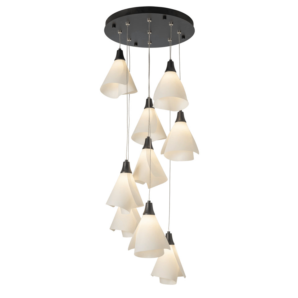 Mobius 9-Light Pendant by Hubbardton Forge with Spun Frost Shades and Customizable Finishes