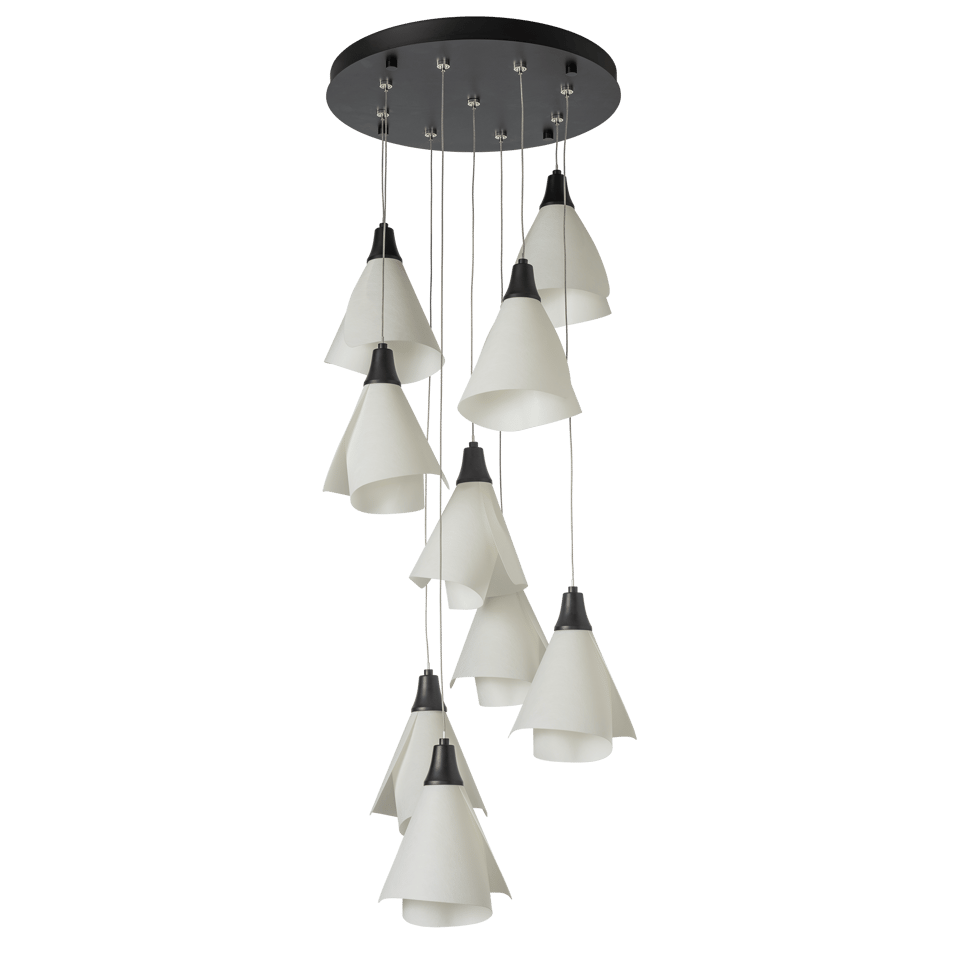 Mobius 9-Light Pendant by Hubbardton Forge with Spun Frost Shades and Customizable Finishes