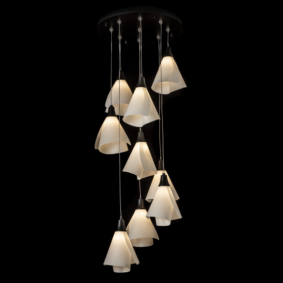 Mobius 9-Light Pendant by Hubbardton Forge with Spun Frost Shades and Customizable Finishes