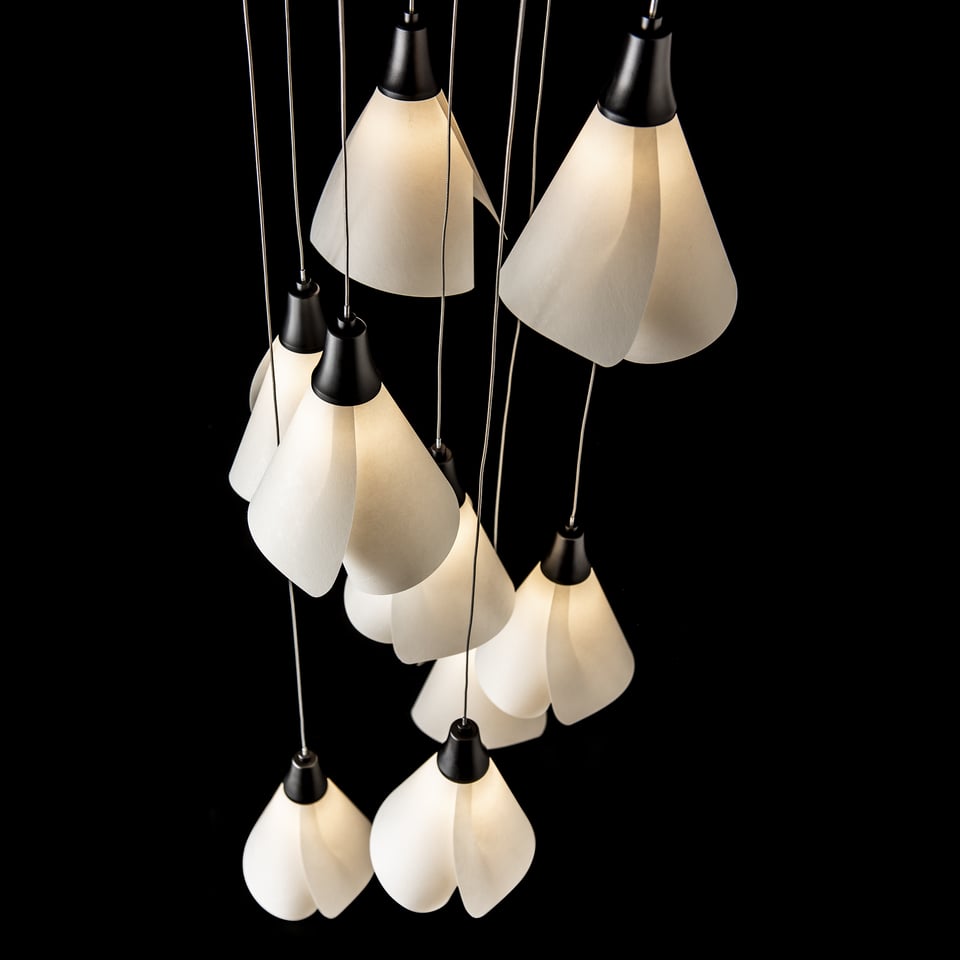 Mobius 9-Light Pendant by Hubbardton Forge with Spun Frost Shades and Customizable Finishes