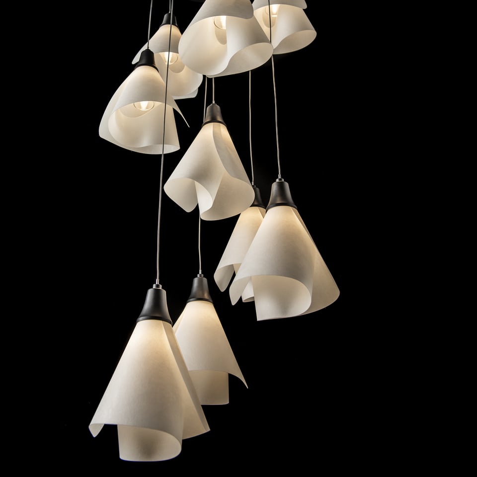 Mobius 9-Light Pendant by Hubbardton Forge with Spun Frost Shades and Customizable Finishes