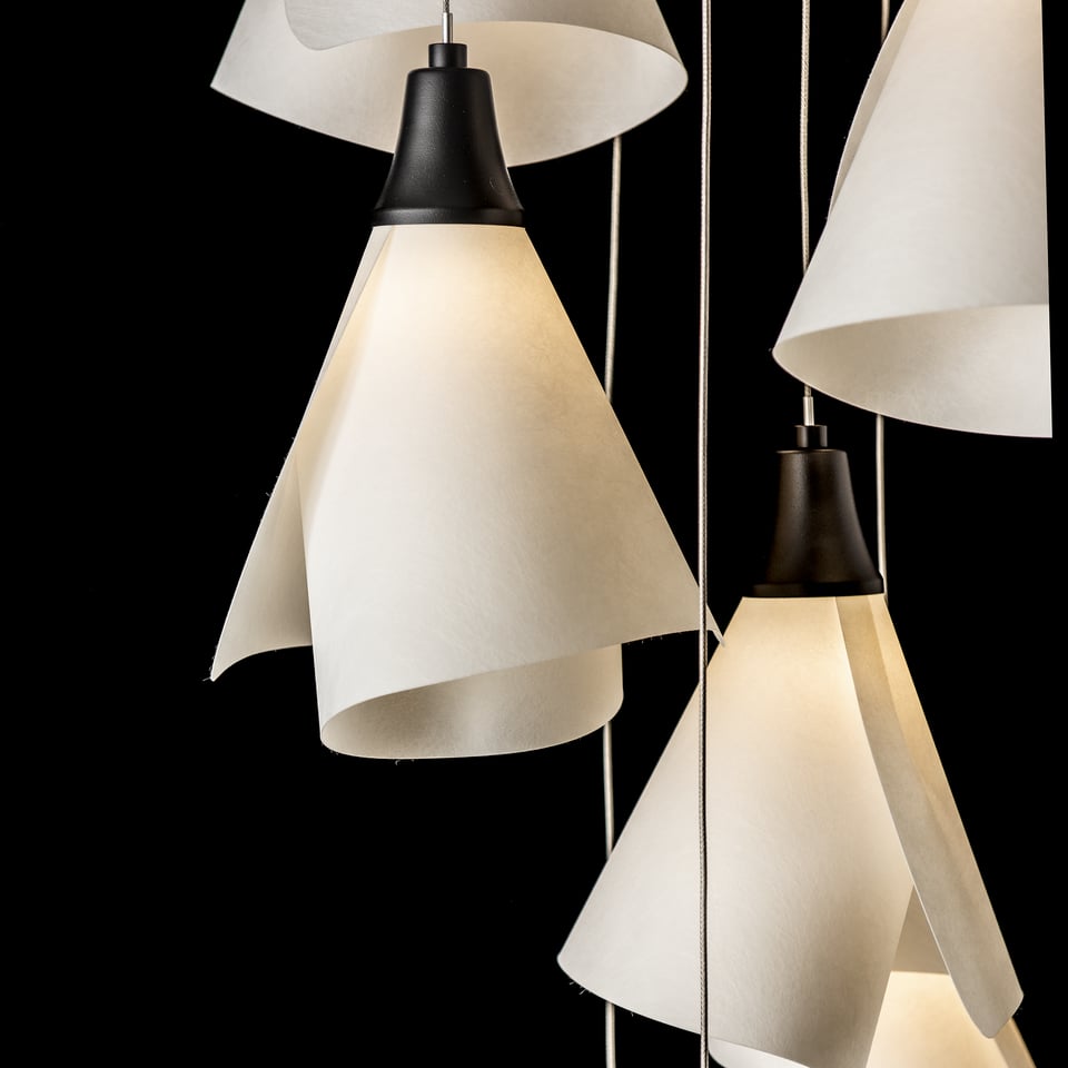 Mobius 9-Light Pendant by Hubbardton Forge with Spun Frost Shades and Customizable Finishes