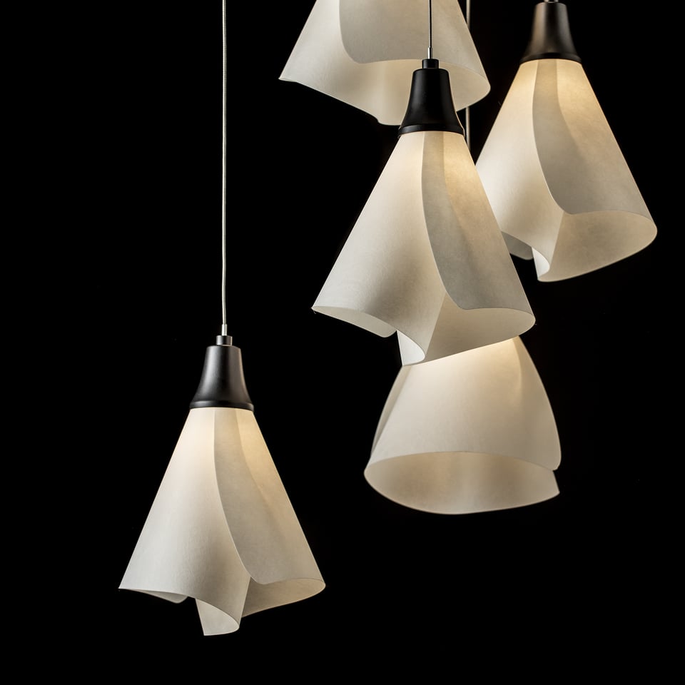 Mobius 9-Light Pendant by Hubbardton Forge with Spun Frost Shades and Customizable Finishes